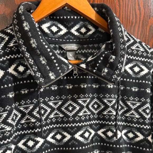 Eddie Bauer Black and White Zip Up Fleece Pullover - Picture 3 of 8
